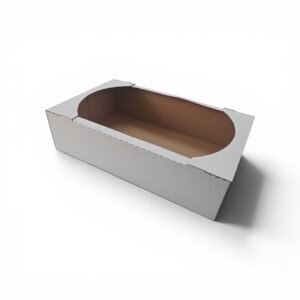 Cutie din carton pentru prajituri si fursecuri cu fereastra 33x20x8.5cm, 330x200x85mm, carton alb microondulat