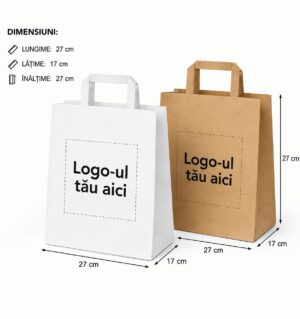 Sacoșă din hârtie cu mâner plat 27x17x27cm