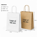 Set 250 buc, pungă din hârtie cu mâner răsucit – 27 × 17 × 29 cm